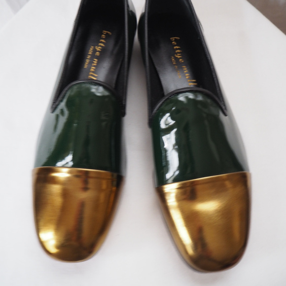 bettye muller Shoes - Bettye Muller Cap Toe Greeen and Gold Loafer